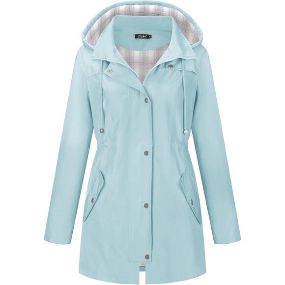 Women Light Blue Hiking Raincoat Women Waterproof Jacket Lightweight Hood - Picture 2 of 5